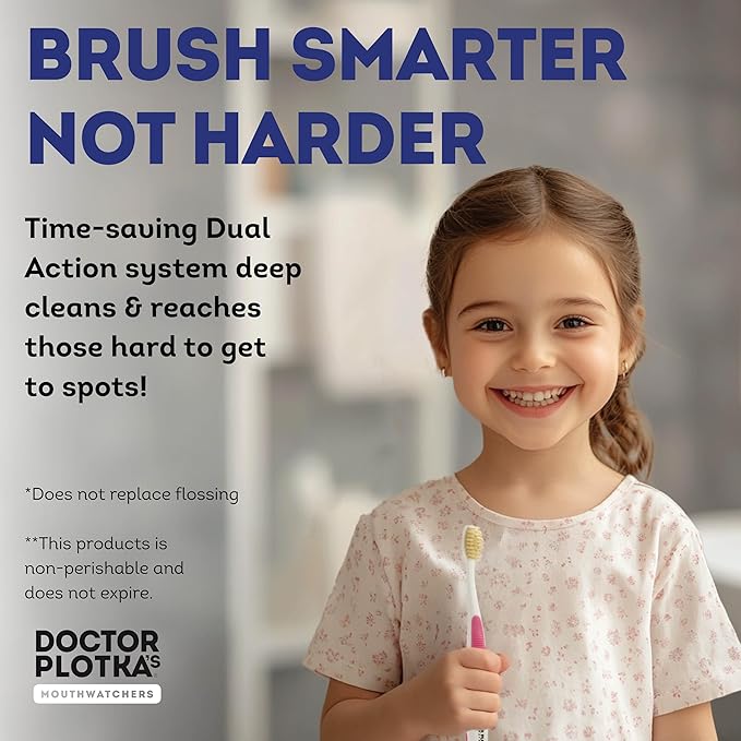 MOUTHWATCHERS Soft Childrens Flossing Manual Toothbrush, Value Pack of 4, Yellow and Blue, Toothbrushes for Kids & Teens, Ultra Clean, by Dr. Plotka's