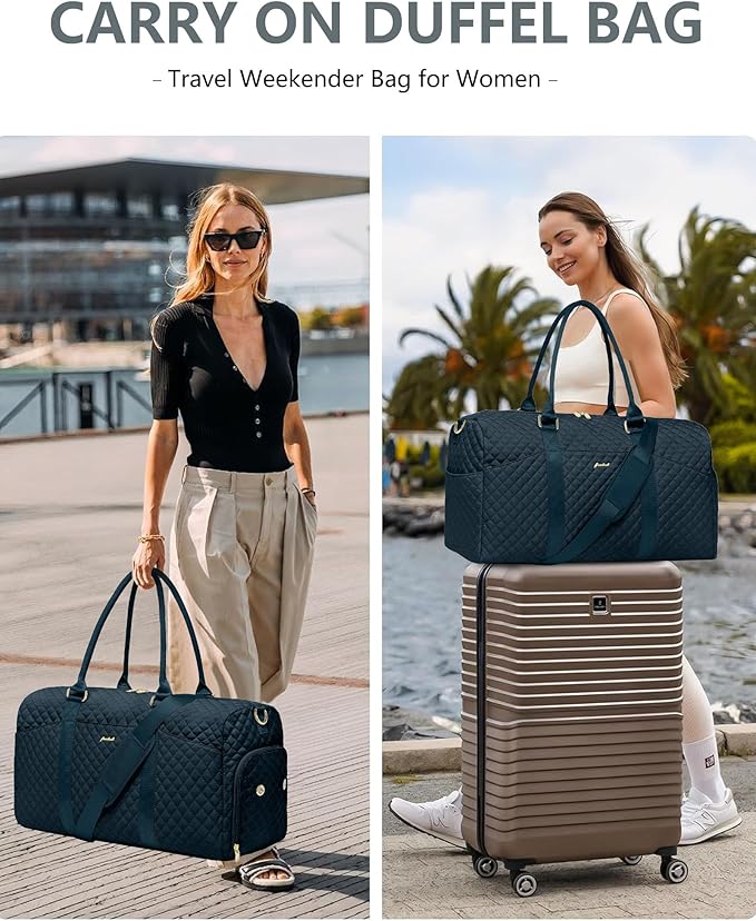 Weekender Travel Duffle Bag for Women - Carry on Bag with Shoe Compartment Overnight Bags with Toiletry Bag Wet Pocket Weekend Traveling Yoga Gym Hospital Bags for Labor and Delivery Blue