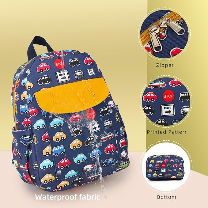 willikiva Cute Zoo Little 2d Backpack Kid Backpacks for Girls and Boys Toddler Backpack Waterproof Preschool Safety Harness Leash(DeepBlue Bus)