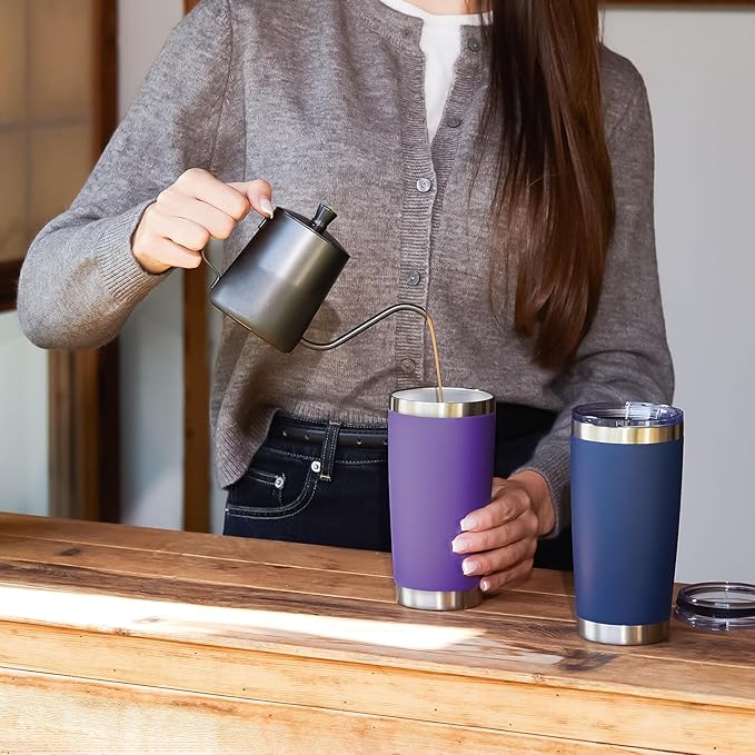MEWAY 20oz Tumbler Cup Double Wall Vacuum Insulated Travel Mug Bulk, Stainless Steel Tumblers with Lid and Straw, Durable Powder Coated Coffee Cups for Cold & Hot Drinks (Purple, 1)