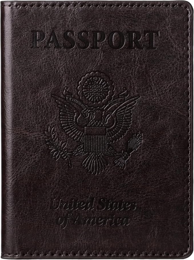 TIGARI Passport Holder for Travel Women Men, PU Leather Passport Wallet Cover Case Sleeve, Waterproof Protected Document Organizer, Family Vacation Plane Cruise Travel Essentials-Black brown