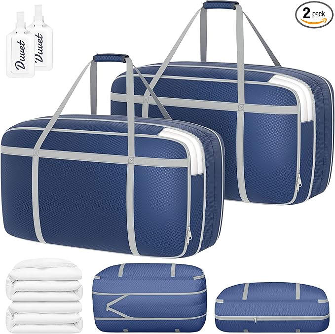 DIMJ Compression Moving Bags - Extra Large Heavy Duty Comforter Storage Bag with Window, Packing Totes with Strong Handles & Zipper, Space Saving Box Containers for Blanket, Clothes, Bedding, 2 Pack