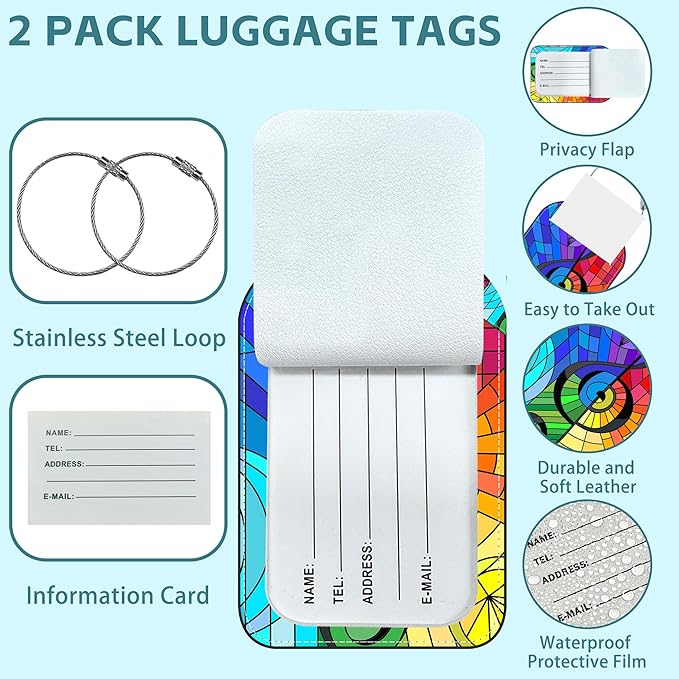 Treble Clef Luggage Tag for Suitcase Set of 2 PU Leather Cute Luggage Tags with Stainless Metal Loop ID Label Privacy Flap Suitcase Tags for Women and Men Travel