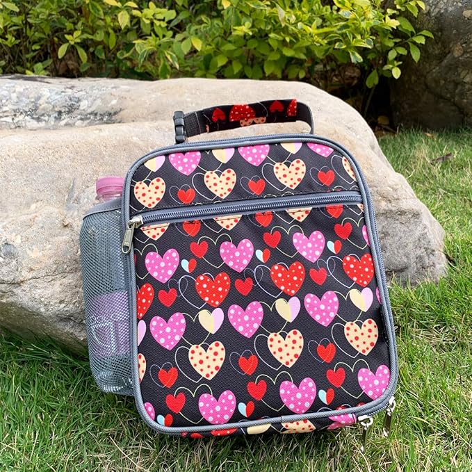 FlowFly Kids Lunch box Insulated Soft Bag Mini Cooler Back to School Thermal Meal Tote Kit for Girls, Boys, Heart