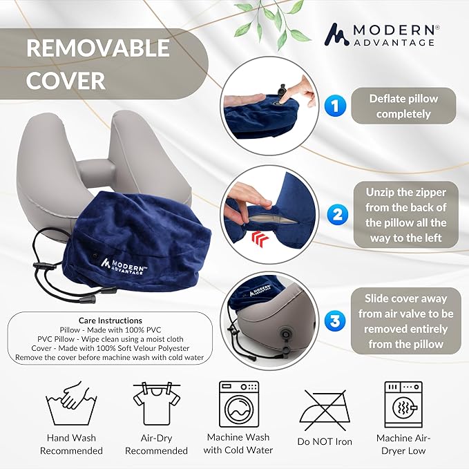 Modern Advantage Inflatable Travel Pillow for Airplanes – Hooded Neck Pillow with Adjustable Support – Comfortable, Compact & Travel-Friendly – Perfect for Sleeping on Long Flights (Blue)