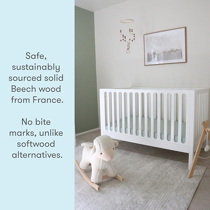Newton Baby Galileo Standard Crib, Solid Beech Wood in White Color, 3-in-1 Convertible Crib with Toddler Bed Conversion Kit, Ultra-Safe Non-Toxic Finish