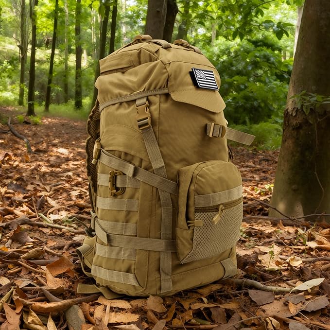 50L Tactical Backpack for Men and Women, Water-Resistant Molle Rucksack, Large Military Assault Pack for Hiking, Hunting, Camping, Gym & Outdoor Survival Khaki