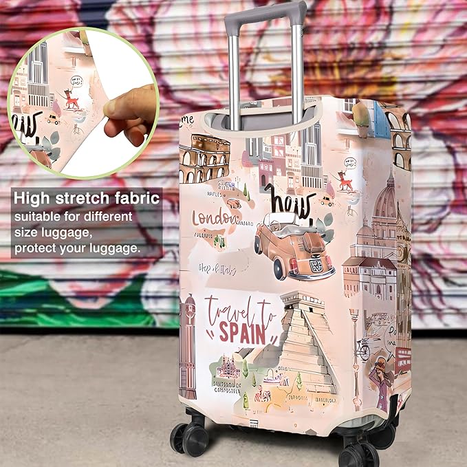 Travel Luggage Cover Suitcase Protector Fits 18-32 Inch Wheel Covers PatternedTravel Related Items Flower Luggage Protector Elastic L