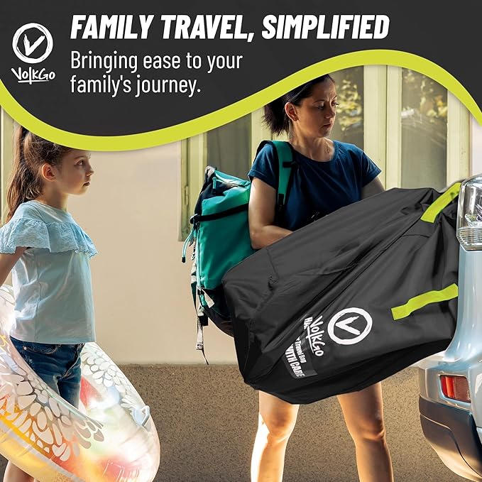 V VOLKGO Super Extra Large Stroller Bag for Airplane with Padded Backpack Shoulder Straps, Double Stroller Cover for Air Travel, Jogger & Carrier - Fits All, Gate Check Bag, Waterproof Travel Cover.