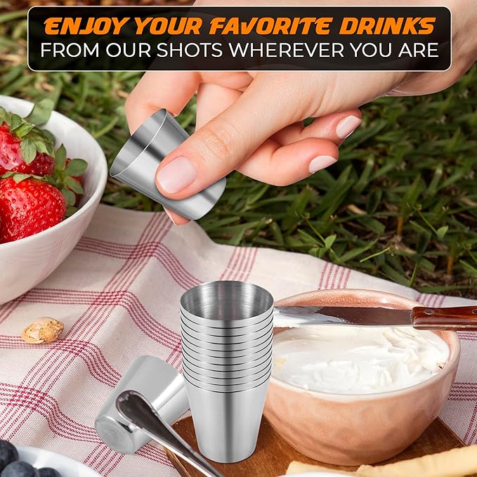 VIKROM 15 Pcs Stainless Steel Shot Glasses - 30ml (1oz) Tiny Metal Shot Glasses, Lightweight and Easy to Store, Durable Metal Shots for Parties, Easy to Clean, Good for Hiking, Travels, and Picnics