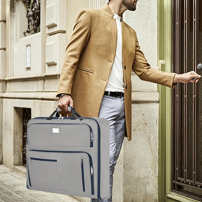 AKOZLIN Travel Luggage Garment Bag Foldable Hanging Suit Bag with Shoulder Strap For Men Women Business Grey