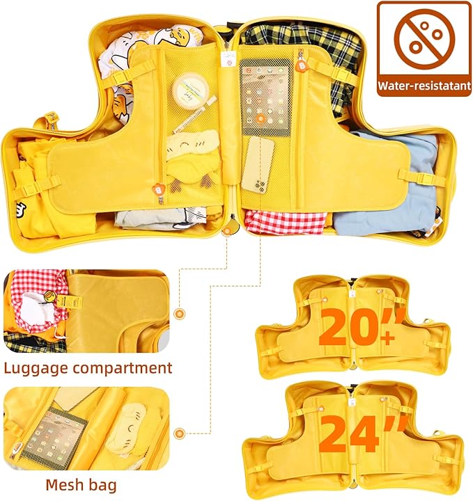 Kids' Lightweight Ride on Luggage with Spinner Wheels & Foldabe Design (Yellow Good, 20"+ Aged 1-3 Toddler)