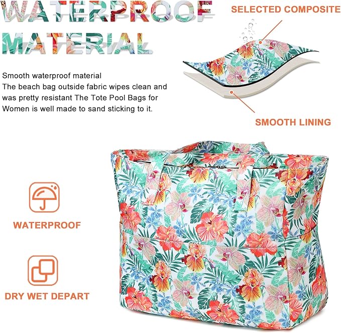 Waterproof Beach Tote Pool Bags for Women Ladies Extra Large Gym Tote Carry On Bag With Wet Compartment for Weekender Travel