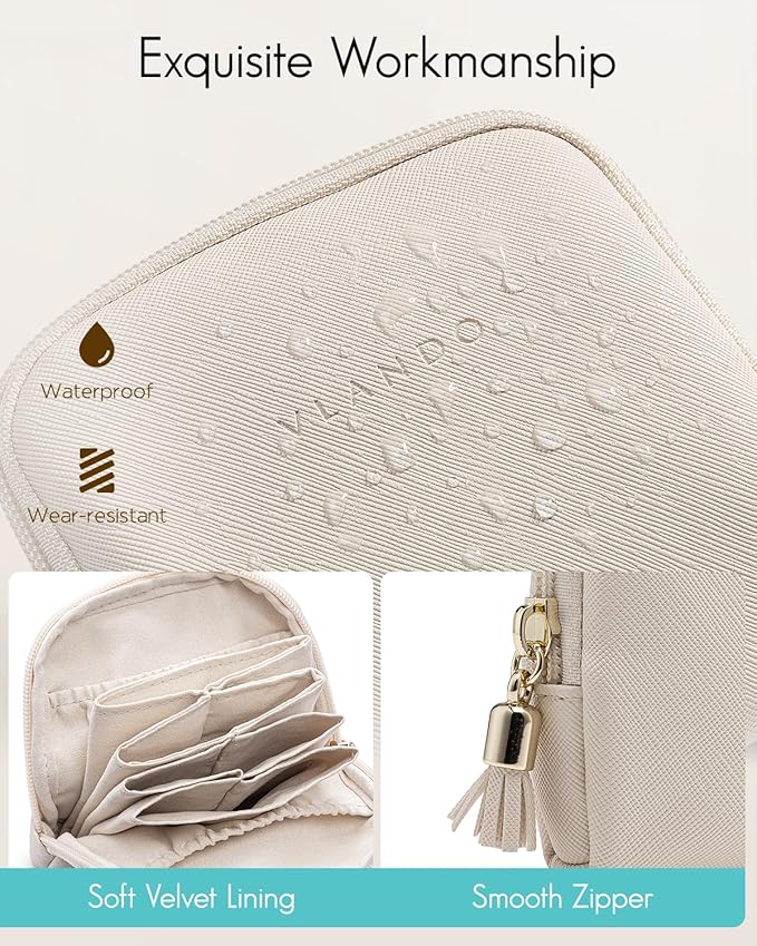 Vlando Mini Jewelry Travel Case,Jewelry Pouch Bags with Zipper,Velvet Jewelry Organizer Storage Bag for Bracelet Rings Earring Travel Essentials Gifts for Women Girl-Beige