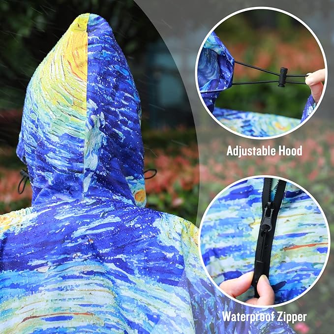 SaphiRose Rain Poncho Jacket Coat Hooded for Adults with Pockets