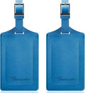 Travelambo Luggage Tags for Suitcases Faux Leather Privacy Protection 2 Pack Bag Tags Travel Accessories Essential, Steel Blue