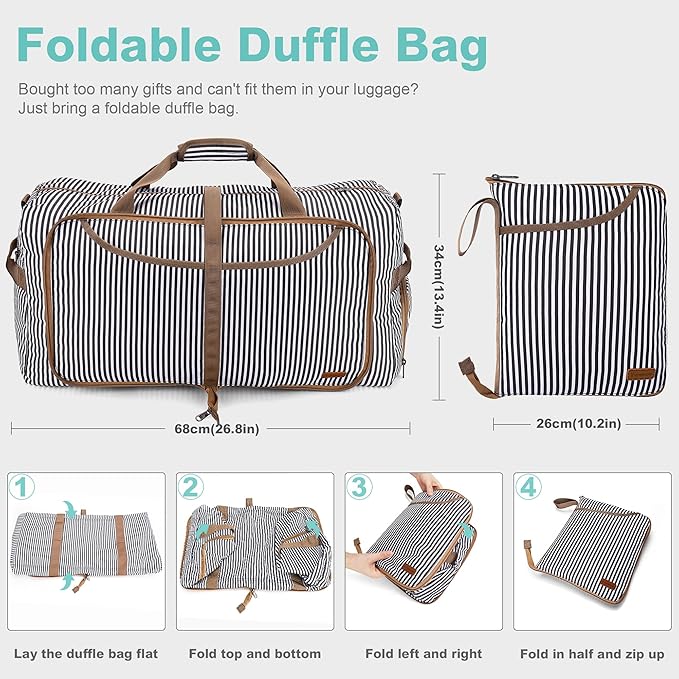 80L Duffle Bag for Travel, Large Foldable Waterproof Travel Duffel Bags Weekender Overnight Bag for Men and Women with Shoe Compartment (Stripe)