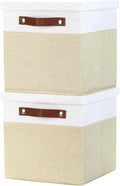 Temary Foldable Fabric Storage Bins with Lids, 2-Pack Storage Bin for Organizing Living Room, Closet Organization, Multi-Purpose Storage Boxes for Clothes (White&Khaki, 10.5x10.5x10.5in)