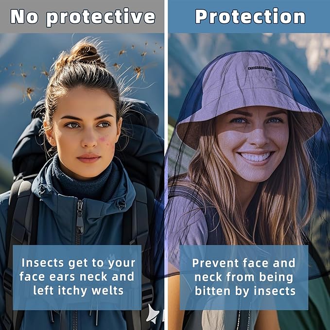 Oversized Mosquito Net 42 x 25 Inches Ultra Large Mosquito Head Net Face Neck Fly Mesh Netting Fits All Hats for Outdoor Camping Hiking Fishing Gardening Safari(Navy Blue)