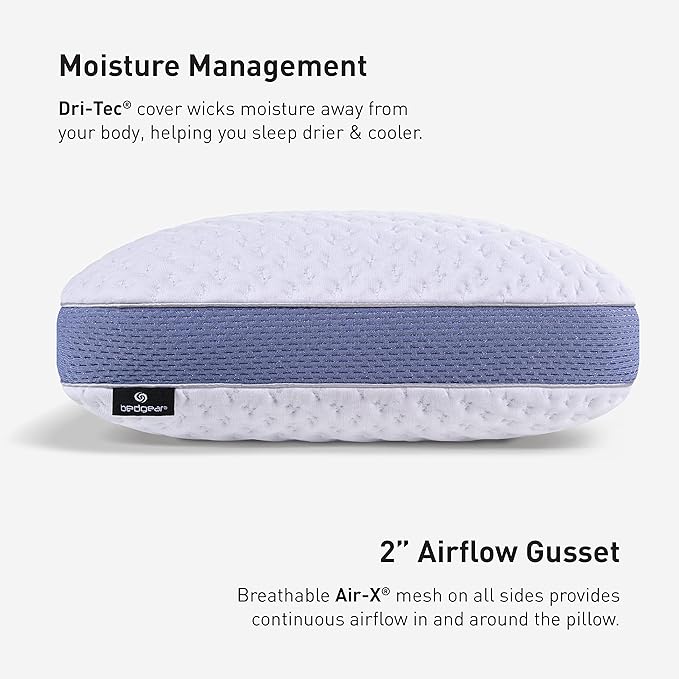 Bedgear Balance Cuddle Curve Performance Pillow - Size 3.0 - Moisture-Wicking Pillow for Side Sleepers - Medium Firmness Bed Pillow- Hypoallergenic, Washable Removable Cover - 20" W x 26" L x 6.5" H