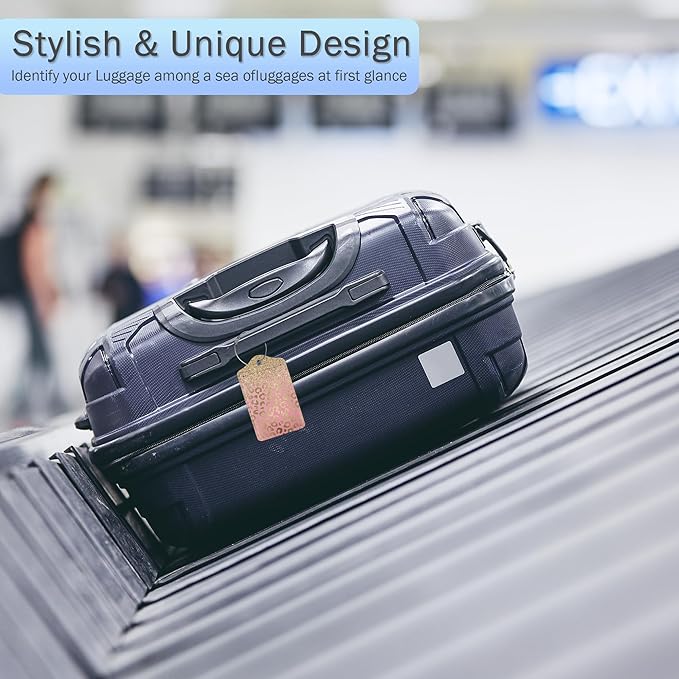 Luggage Tags for Suitcase,Pink Rose Gold Leopard Skin Luggage Tags of Set 2 Leather Identifiers Privacy Cover with Stainless Steel Loop for Women Men Travel Bag Suitcase