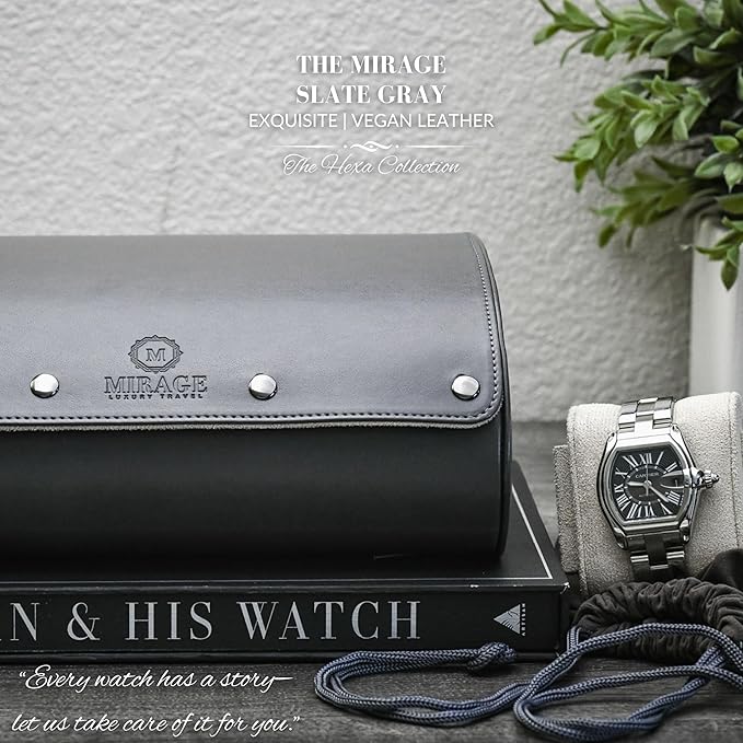 Watch cases for men 6 slot travel case organizer - Slate Grey