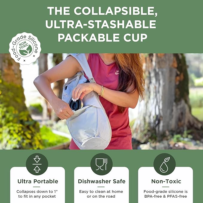 HYDAWAY Pocket Pint - 16oz Collapsible Silicone Cup with Stainless Steel Rim and Protective Travel Case - Reusable, Compact Drinkware for Camping, Festivals, and Everyday Use