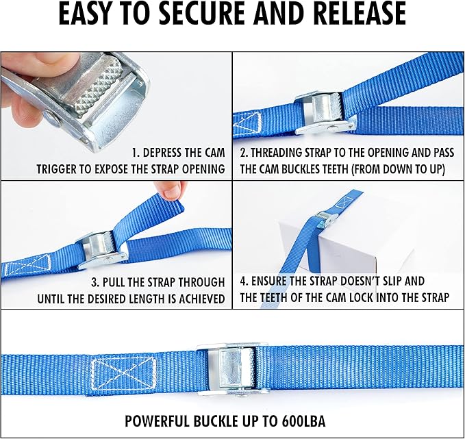 Cartman 1" x 12' Lashing Straps Up To 600lbs,4pk Blue