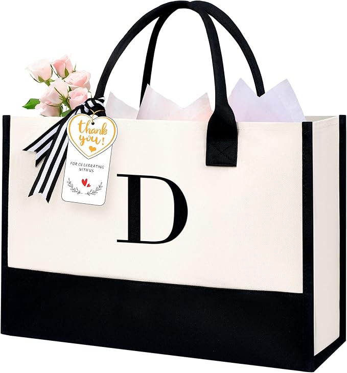 BAGAIL Initial Tote Bag, Personalized Birthday Gifts for Women, Teacher, Friends, Mom, Wedding, Monogrammed Beach Bag