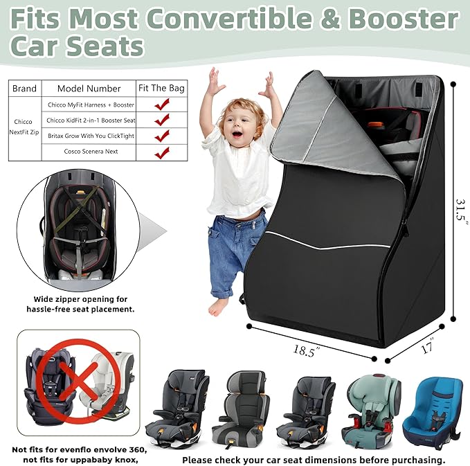 Padded Car Seat Travel Bag for Airplane – Waterproof Heavy Duty Carseat Backpack for Airport – Fits Infant, Convertible & Booster Seats – Airline Approved Travel Car Seat Cover