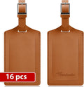 Travelambo Luggage Tags for Suitcases Faux Leather Privacy Protection 16 Pack Bag Tags Travel Accessories Essential, Yellowish Brown