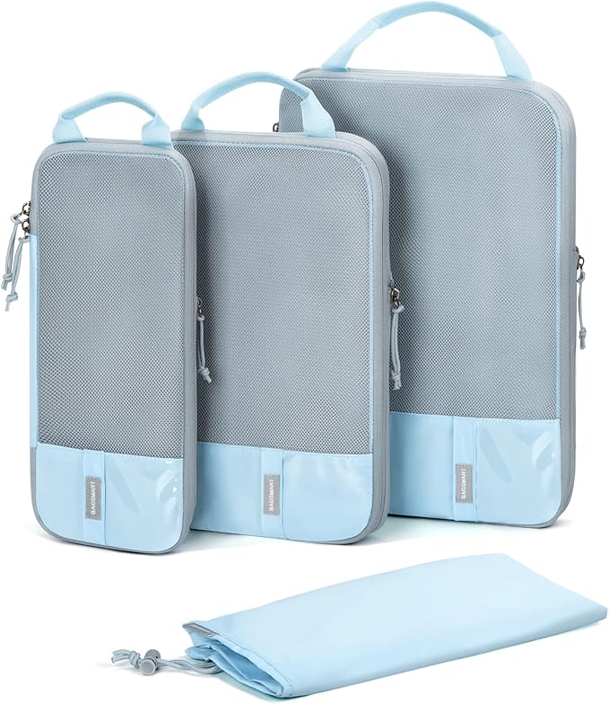 BAGSMART 6 Set Compression Packing Cubes - Lightweight Travel Essentials, Durable Luggage Organizer