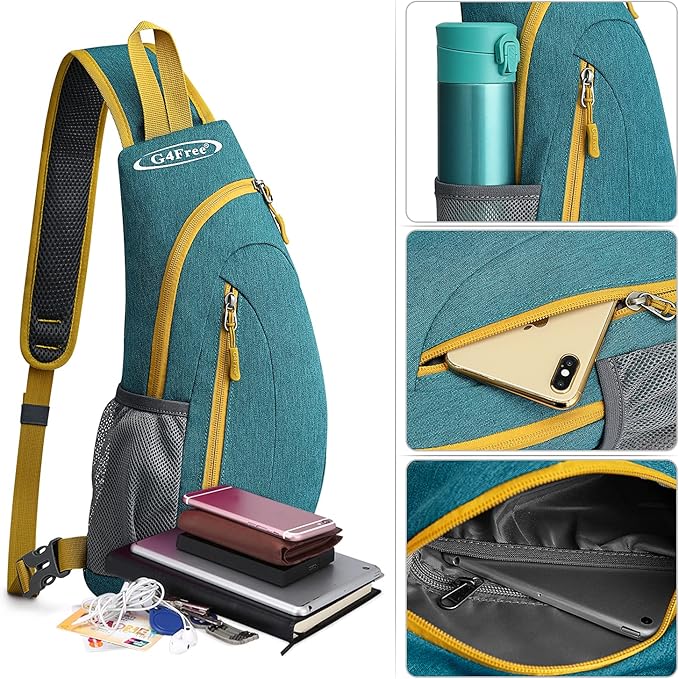 G4Free Sling Bag for Men Women, Small Crossbody Backpack Lightweight Chest Shoulder Bags for Travel, Outdoor and Sports (Teal Green)