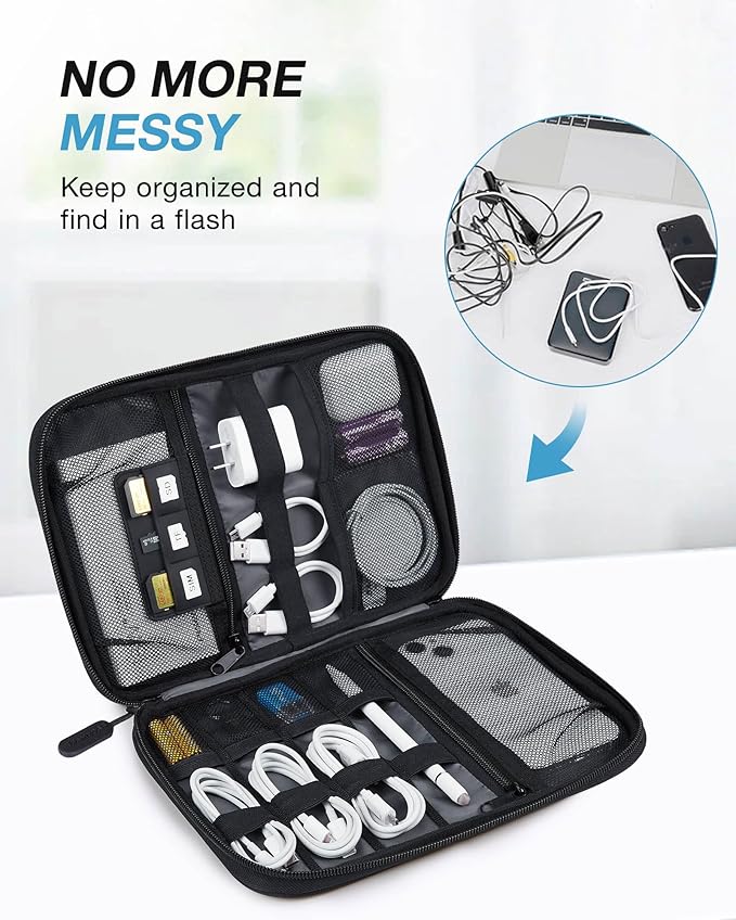 BAGSMART Electronics Travel Organizer Case, Tech Accessories Cord Storage Bag for Phone, Power Bank, SD Card, Cables, Black