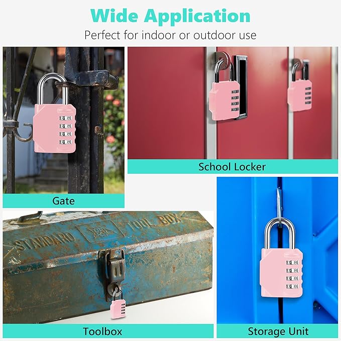 CL11RQ Combination Lock, 4 Digit Outdoor Combination Padlock Set Your own Combination for Gym Locker Lock, School, Gates, Doors, Toolbox, Hasps and Storage (Rose Quartz *1)