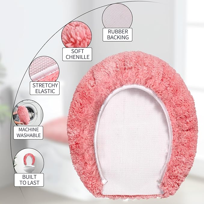 Microfiber Elongated Toilet Seat Cover 19.5"x 15" Machine Washable Solid Toilet Lid Cover Adjustable Rubber Backing Fits Most 18-19.5" L x 14-16" W Elongated Toilet Seat