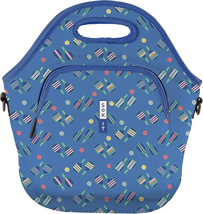 Sok It LunchTote Zippered Bag Insulated Neoprene Caddy (Pickleball, X-Large 6.5 Quart Lunch Tote)
