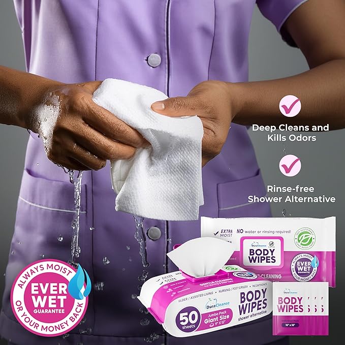 XL Bath Wipes for Adults Bathing No Rinse (2pk) - 100 Ct. + 8 Travel Body Wipes - 9"x12" Adult Disposable Washcloths for Elderly Incontinence - After Surgery Must Haves Supplies & Elder Care Products