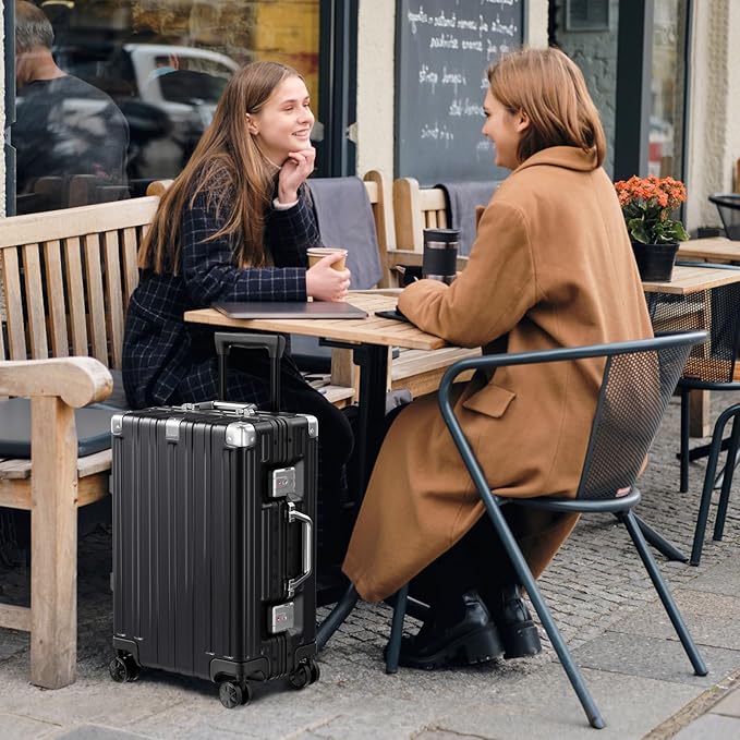 Krute Checked Aluminum Frame Suitcase 24 Inch Zipperless Luggages Hardside PC Luggage With Spinner Wheels TSA Lock USB Charger Suitcases(1 Piece)