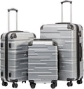 Coolife Luggage Expandable(only 28") Suitcase 3 Piece Set with TSA Lock Spinner 20in24in28in (sliver)