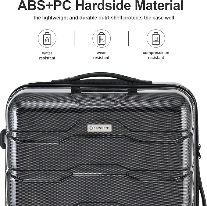 3 Piece Luggage Set, Hardshell Luggage Sets with TSA Lock, PC+ABS Lightweight Suitcase Sets with 360° Spinner Wheels BLACK (20/24/28)