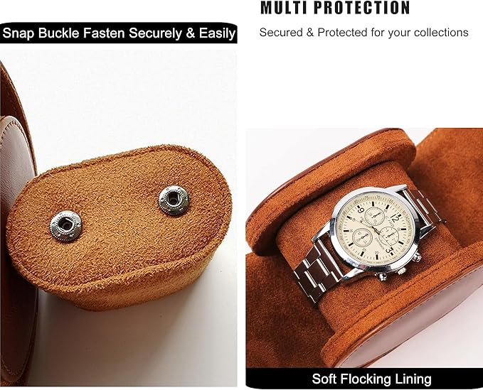 Longjet Watch Roll Travel Case for Men Portable Watches Organizer Box with Removable Velvet Pillow Holder (1 Slot Brown)