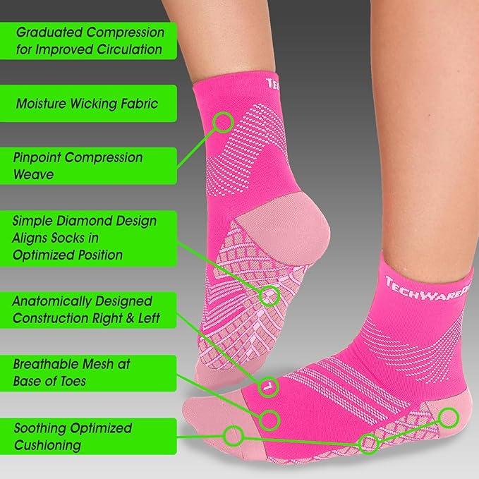 TechWare Pro Plantar Fasciitis Socks – Cushion Ankle Compression Socks Women & Men. Achilles Tendonitis Brace & Arch Support