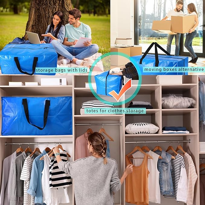 Acnusik Heavy Duty Moving Bags, Extra Large Storage Bags with Zippers Backpack, College Dorm Room Essentials, Moving Totes Clothing Storage Bins, Compatible with IKEA Frakta Cart (12pcs)