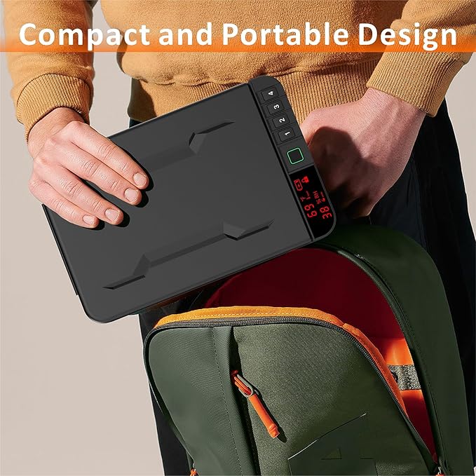 Portable Gun Pistol Safe with LCD Display of Temp,Humidity,Biometric Fingerprint,Keypad Lock,Key,Biometric Handgun Safe for Travel/Home/Car/Nightstand Beside (Black)
