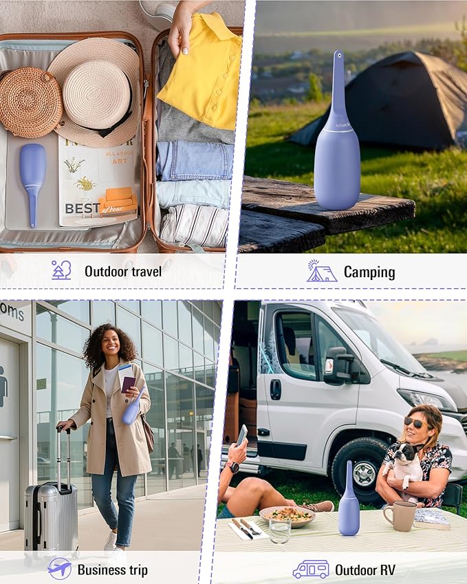 Portable Bidet for Travel & Home Use - Handheld High-Pressure Sprayer 400ml/13.5oz Large Capacity Bottle for Personal Hygiene, Collapsible Quick Fill BPA-Free for Freshness Includes Wall Hook(Purple)