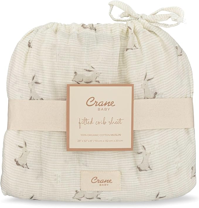 Crane Baby 100% Organic Cotton Gender Neutral Animal Nursery Bedding, Fitted Sheet, Soft Breathable GOTS Certified Cotton, Bunny Crib Sheet