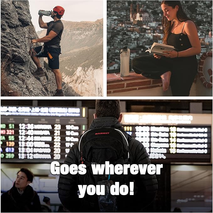 Vapur Collapsible Water Bottle With Carabiner, Compact Bottle Folds Flat For Hydration On The Go, Ideal for Traveling, Hiking or Camping, 34 Ounce, Blackout, Pack of 2