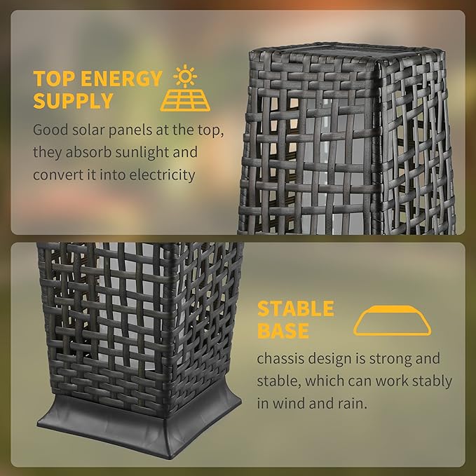 Solar Floor Lamp, Outdoor Floor Lamp, Solar Lanterns Outdoor Waterproof, Solar Powered Resin Wicker Outdoor Solar Lamp, Weather-Resistant Rattan Deck Light for Porch, Garden, Patio, Deck