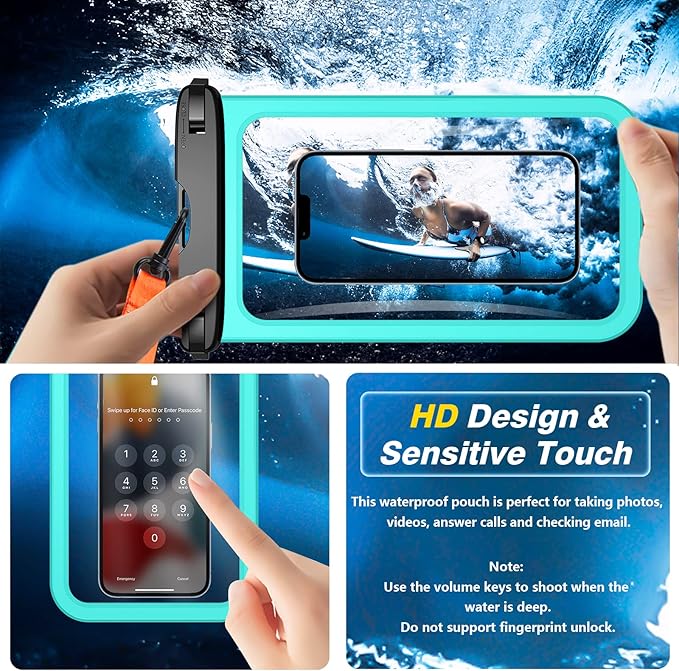 Temdan 2 Pcs Waterproof Phone Pouch, [Up to 10" Large] Universal IPX8 Waterproof Cell Phone Case Dry Bag with Lanyard for iPhone 16 Pro Max/16E/15/14/13,Galaxy S25 Ultra/S24/S23 for Vacation -Green